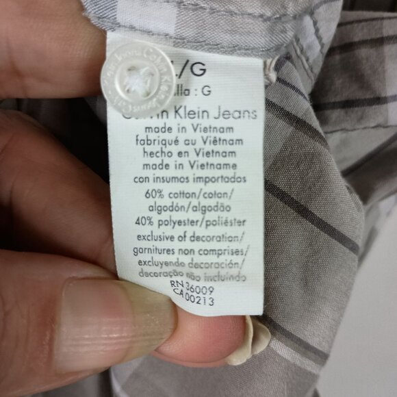 Calvin Klein Jeans Mens Tan Plaid Short Sleeve Shirt L Casual Preppy Summer - Picture 4 of 5